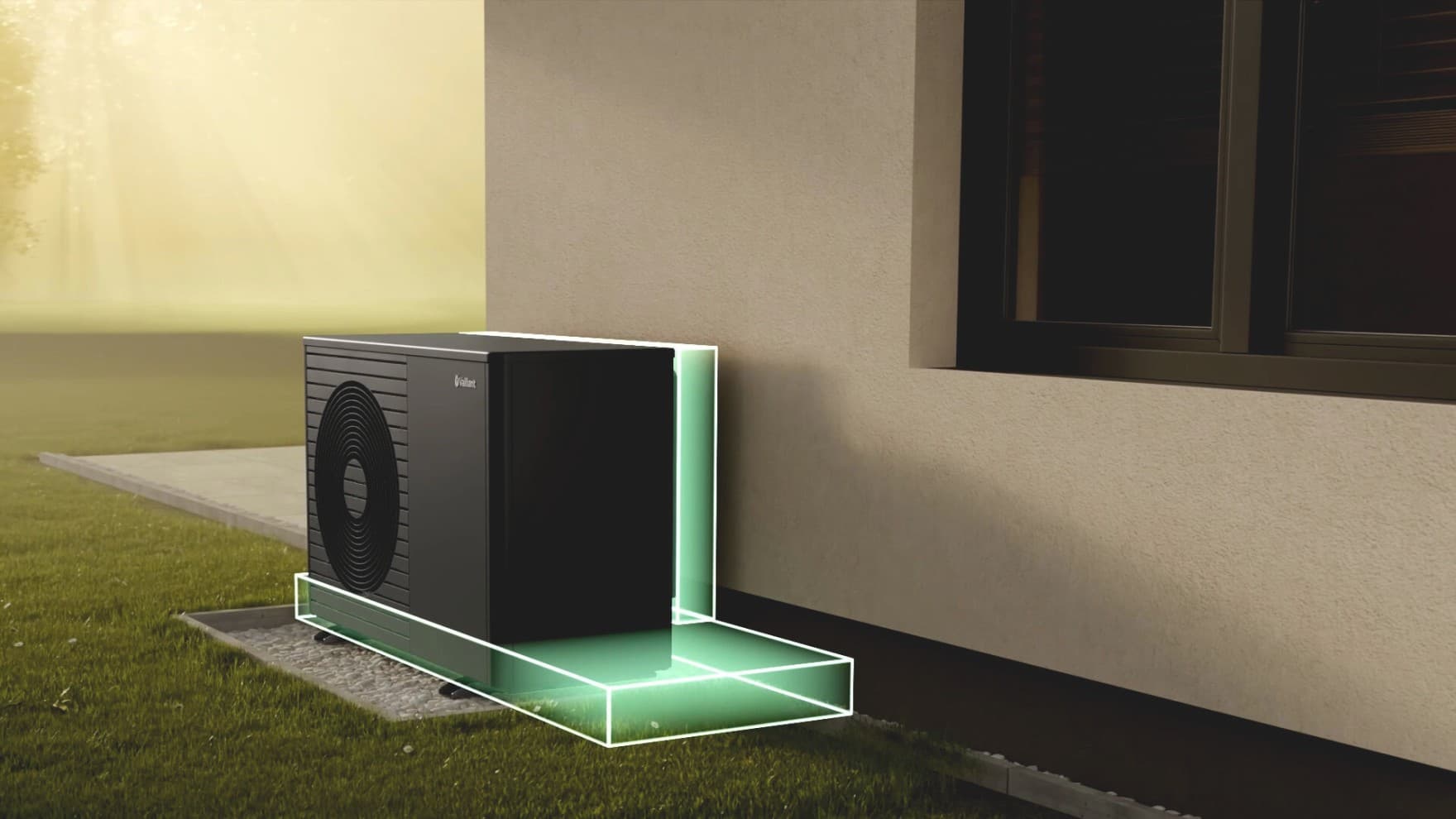 Die neue Wärmepumpe aroTHERM plus mit der Visualisierung von minimalen Sicherheitsabständen