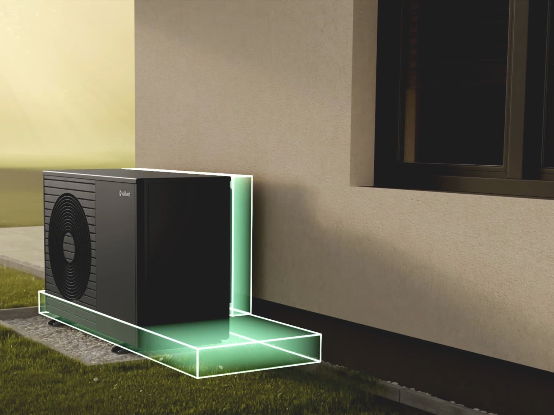 Die neue Wärmepumpe aroTHERM plus mit der Visualisierung von minimalen Sicherheitsabständen