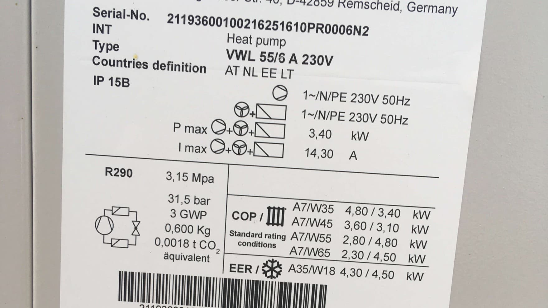 Seriennummer Außeneinheit