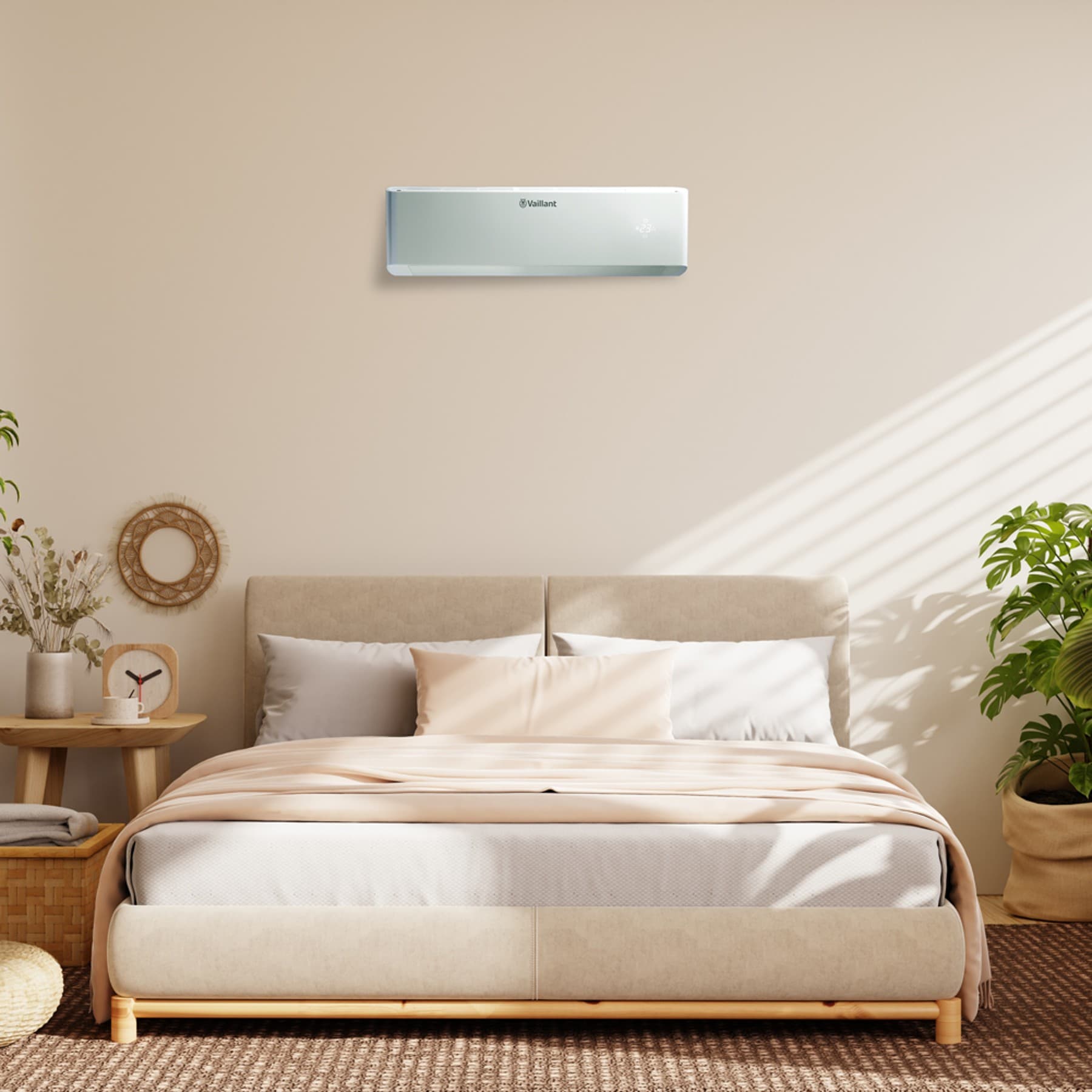 Schlafzimmer mit einer Luft-Luft-Wärmepumpe